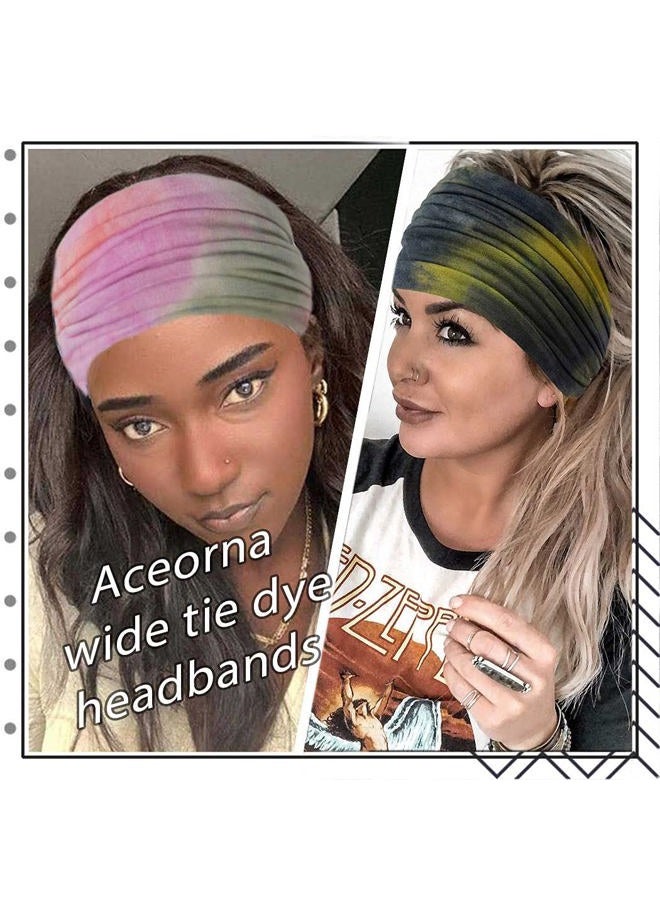 Aceorna Wide Headbands Stretch Turban Knotted Hairbands Elastic Yoga Workout Sweatband Running Sport Head Scarf Large African Head Wraps for Women 4 Pcs (Set A) - Image 4