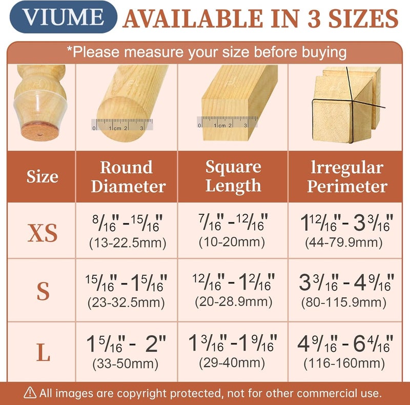 VIUME 24 Pcs Chair Leg Floor Protectors for Hardwood Floors Silicone Covers Felt Pads Furniture Leg Caps Anti-Scratch Reduce Noise Fit (1-5/16" to 2") - Image 3