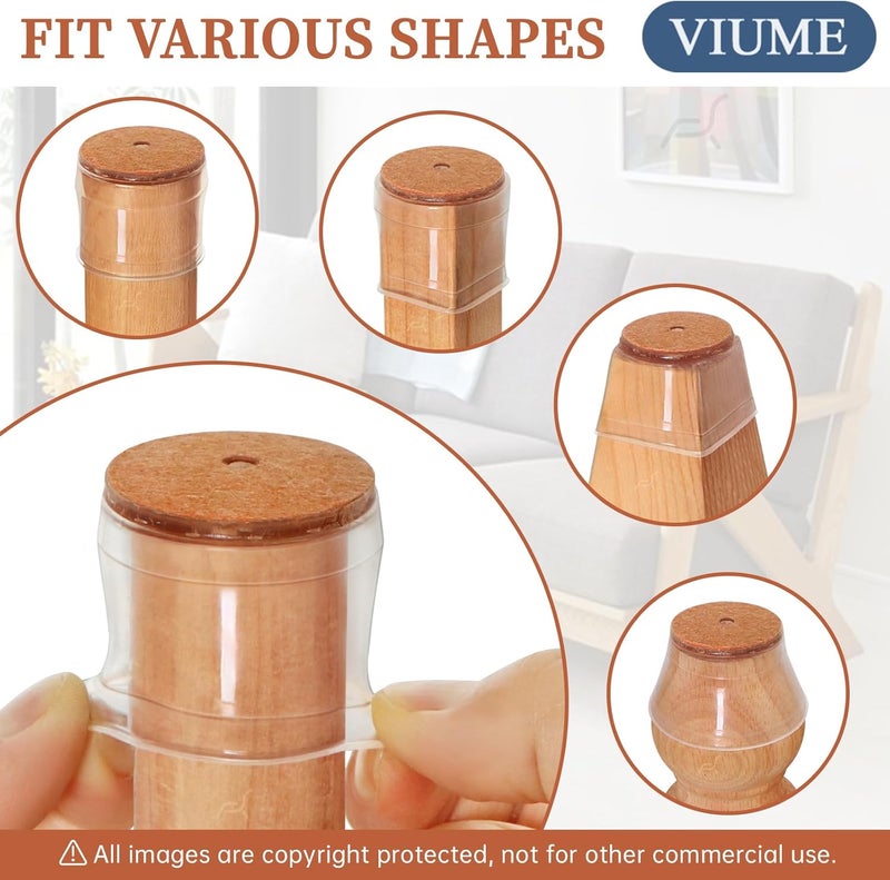 VIUME 24 Pcs Chair Leg Floor Protectors for Hardwood Floors Silicone Covers Felt Pads Furniture Leg Caps Anti-Scratch Reduce Noise Fit (1-5/16" to 2") - Image 4