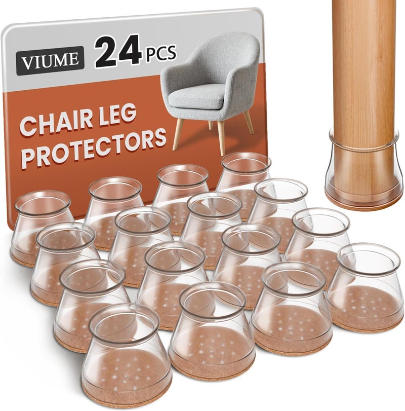 VIUME 24 Pcs Chair Leg Floor Protectors for Hardwood Floors Silicone Covers Felt Pads Furniture Leg Caps Anti-Scratch Reduce Noise Fit (1-5/16" to 2") - Image 1