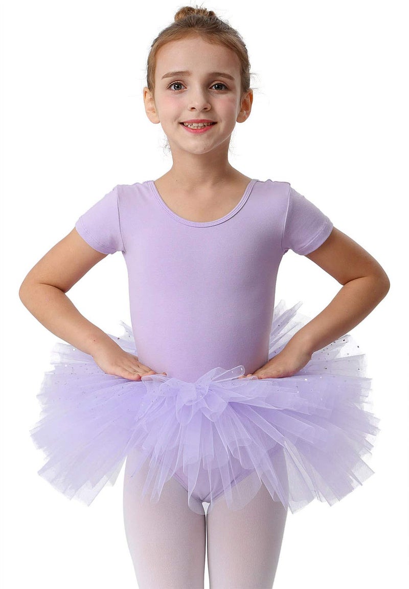 MdnMd Girls Toddler Short Sleeve Glitter Dance Ballet Tutu Ballerina Dress Outfit Leotard (Purple, Age 4-6 / 4t,5t) - Image 1