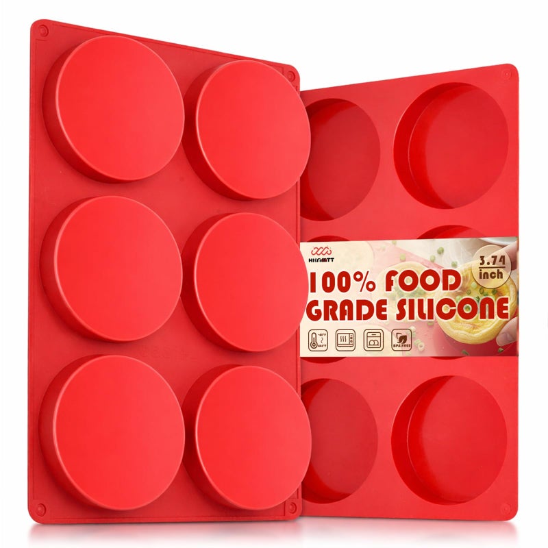 HKNMTT Round Silicone Mold for Baking, Shallow Large Muffin Top Hamburger Pan, 12 Cavities 2 Pack Breakfast Sandwich Baked Eggs Bites Circle Cake Layer Mould Food BPA Free Grade Oven Safe - Image 1