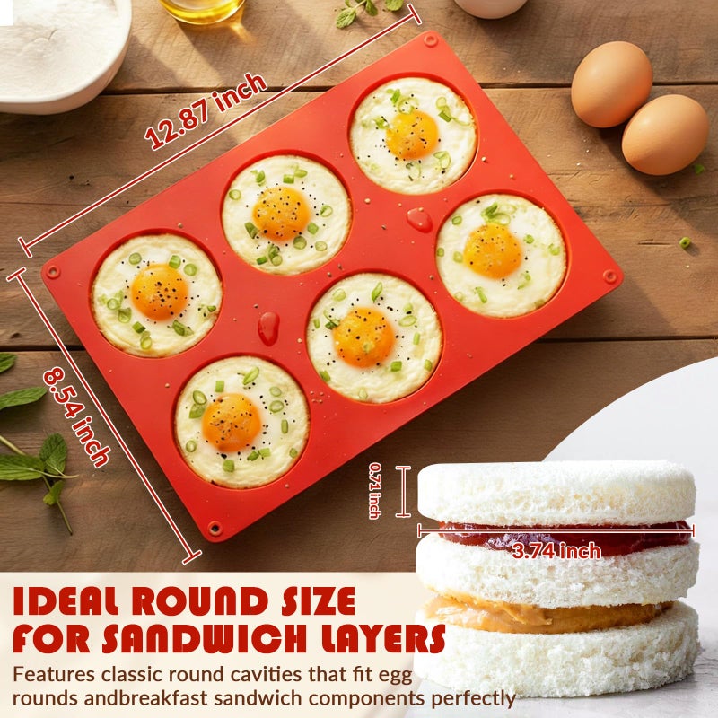HKNMTT Round Silicone Mold for Baking, Shallow Large Muffin Top Hamburger Pan, 12 Cavities 2 Pack Breakfast Sandwich Baked Eggs Bites Circle Cake Layer Mould Food BPA Free Grade Oven Safe - Image 5