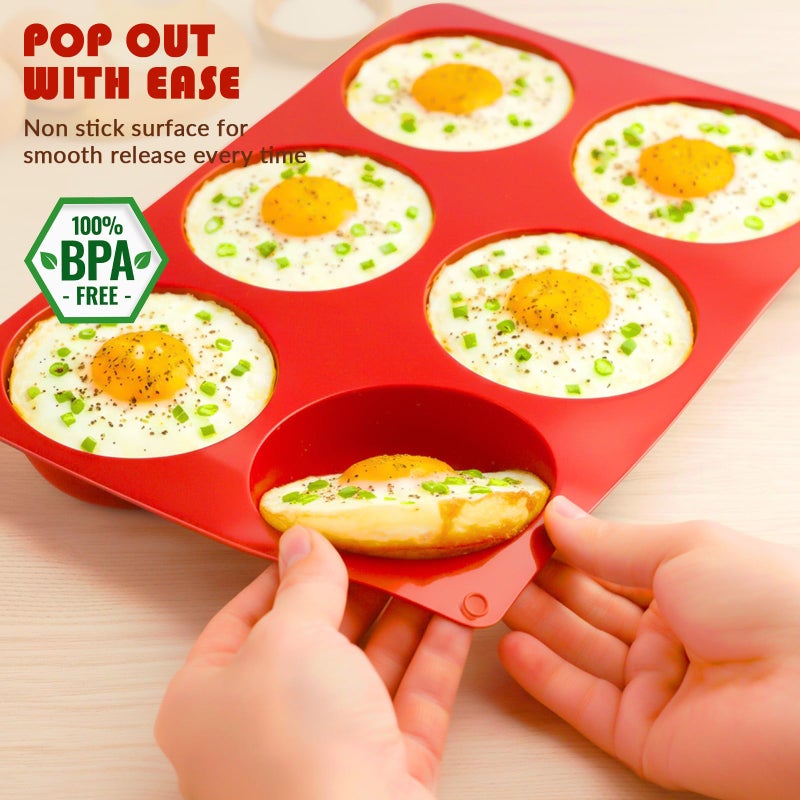 HKNMTT Round Silicone Mold for Baking, Shallow Large Muffin Top Hamburger Pan, 12 Cavities 2 Pack Breakfast Sandwich Baked Eggs Bites Circle Cake Layer Mould Food BPA Free Grade Oven Safe - Image 2