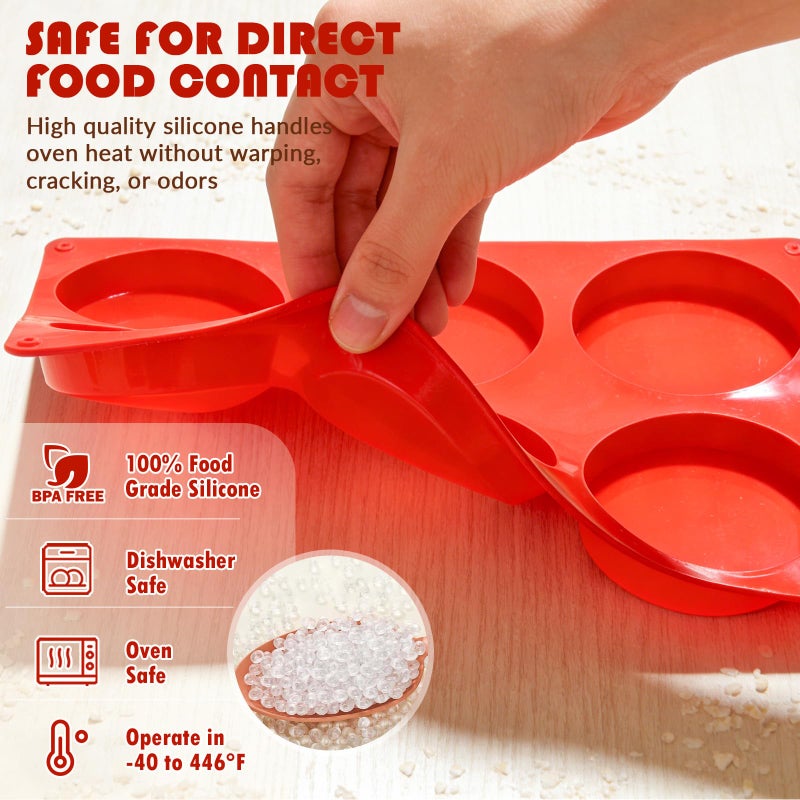 HKNMTT Round Silicone Mold for Baking, Shallow Large Muffin Top Hamburger Pan, 12 Cavities 2 Pack Breakfast Sandwich Baked Eggs Bites Circle Cake Layer Mould Food BPA Free Grade Oven Safe - Image 3
