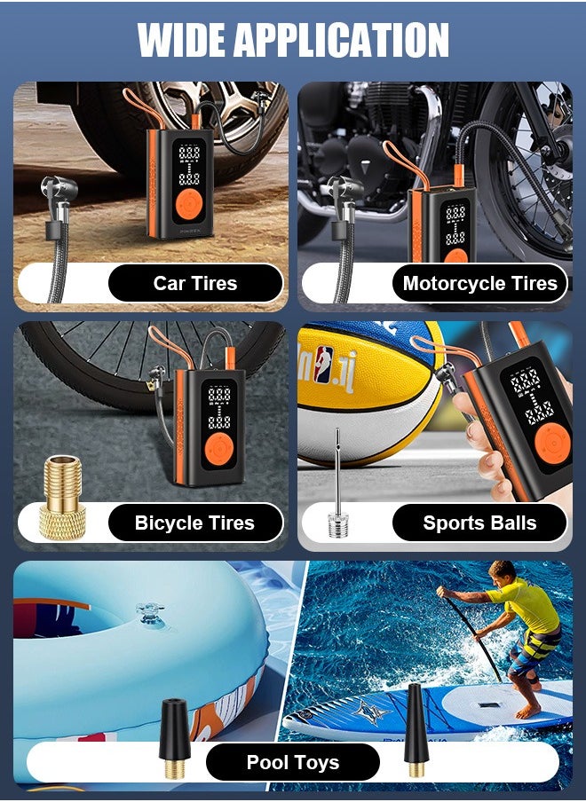 PINREK - Car Tyre Inflator Portable Air Compressor,Cordless Electric Tire Inflator with 4000mAh/14.8Wh/7.4V Battery Power Bank/Auto Stop/SOS LED Light/LCD Digital Dual Display/Lanyard,150 PSI Cycle Air Pump for Car,Motorcycle,Bicycle,Ball - Image 1