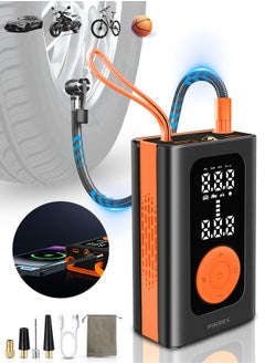 PINREK Car Tyre Inflator Portable Air Compressor,Cordless Electric Tire Inflator with 4000mAh/14.8Wh/7.4V Battery Power Bank/Auto Stop/SOS LED Light/LCD Digital Dual Display/Lanyard,150 PSI Cycle Air Pump for Car,Motorcycle,Bicycle,Ball  - Image 1