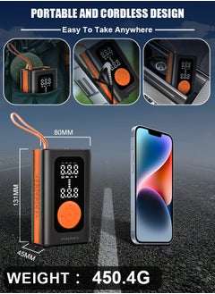 PINREK Car Tyre Inflator Portable Air Compressor,Cordless Electric Tire Inflator with 4000mAh/14.8Wh/7.4V Battery Power Bank/Auto Stop/SOS LED Light/LCD Digital Dual Display/Lanyard,150 PSI Cycle Air Pump for Car,Motorcycle,Bicycle,Ball  - Image 2
