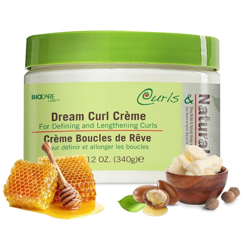 Curls & Naturals Dream Curl Cream with Shea Butter, Natural Honey, Castor Oil and Moroccan Argan Oil | Hydrating Cream that Defines and Lengthens Curls | 12 Oz