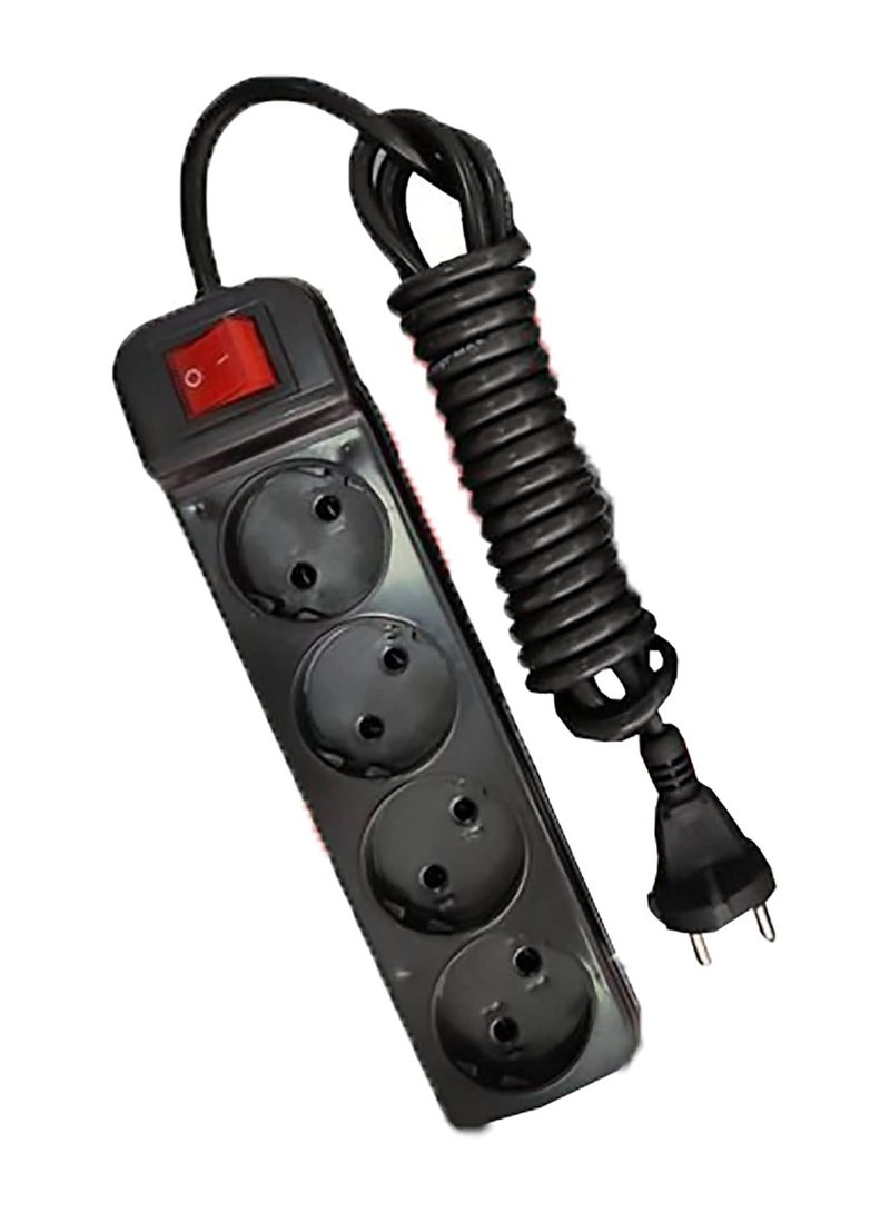 4-Socket Power Strip with Power Switch – Sleek Black Design with 5m Cable Length  - Image 1