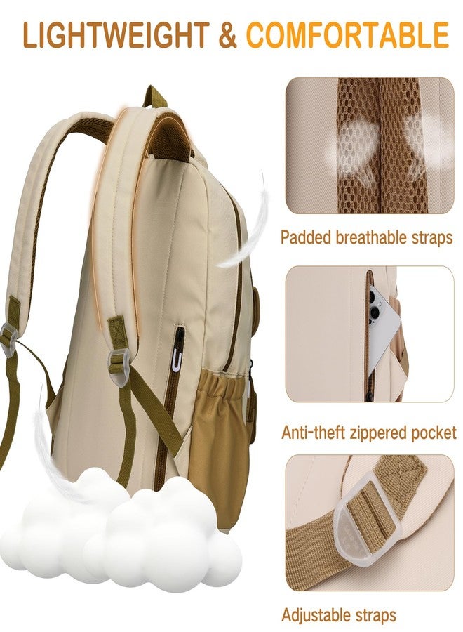 فاشي حقيبة ظهر VASCHY للبنات، حقيبة مدرسية لطيفة مناسبة لطالبات المرحلة الابتدائية والمتوسطة والمراهقات، مثالية للسفر، مزودة بجيب شفاف للدبابيس، لون كاكي - Image 4