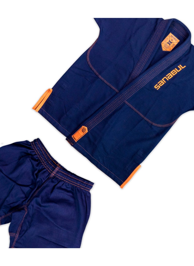 Sanabul  Future Legends Bjj Gi For Kids | Premium Youth Brazilian Jiu Jitsu Gi With Free White Belt | Lightweight & Durable Jiu Jitsu Kimono For Children And Youth (Navy/Orange, K4)  - Image 3