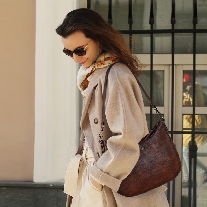 Iswee Genuine Leather Purses for Women Crossbody Bag Medium Size Crescent Bag Satchel Designer Hobo Purses Shoulder Bags Ladies Pocketbooks (Coffee) - Image 2