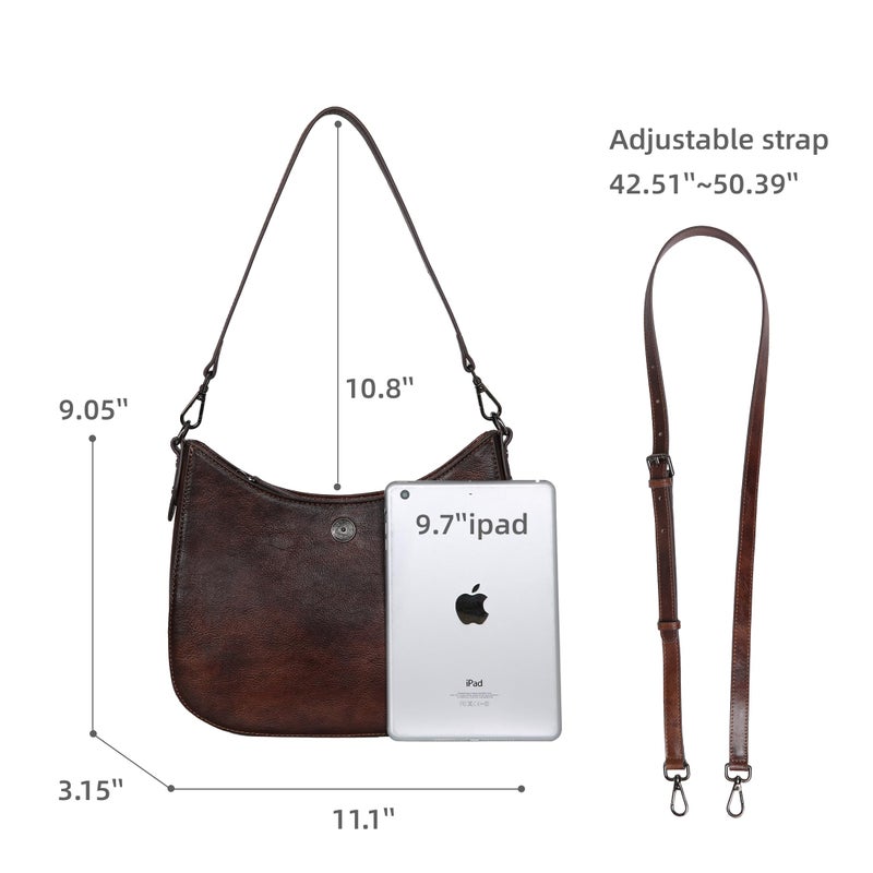Iswee Genuine Leather Purses for Women Crossbody Bag Medium Size Crescent Bag Satchel Designer Hobo Purses Shoulder Bags Ladies Pocketbooks (Coffee) - Image 3