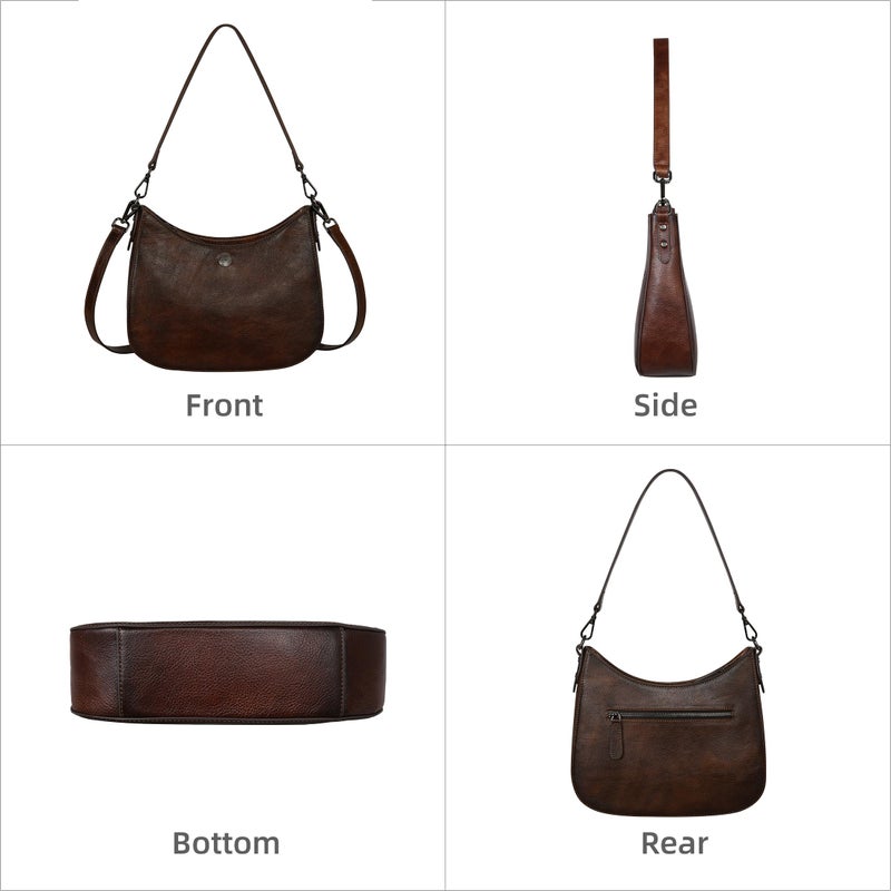 Iswee Genuine Leather Purses for Women Crossbody Bag Medium Size Crescent Bag Satchel Designer Hobo Purses Shoulder Bags Ladies Pocketbooks (Coffee) - Image 4