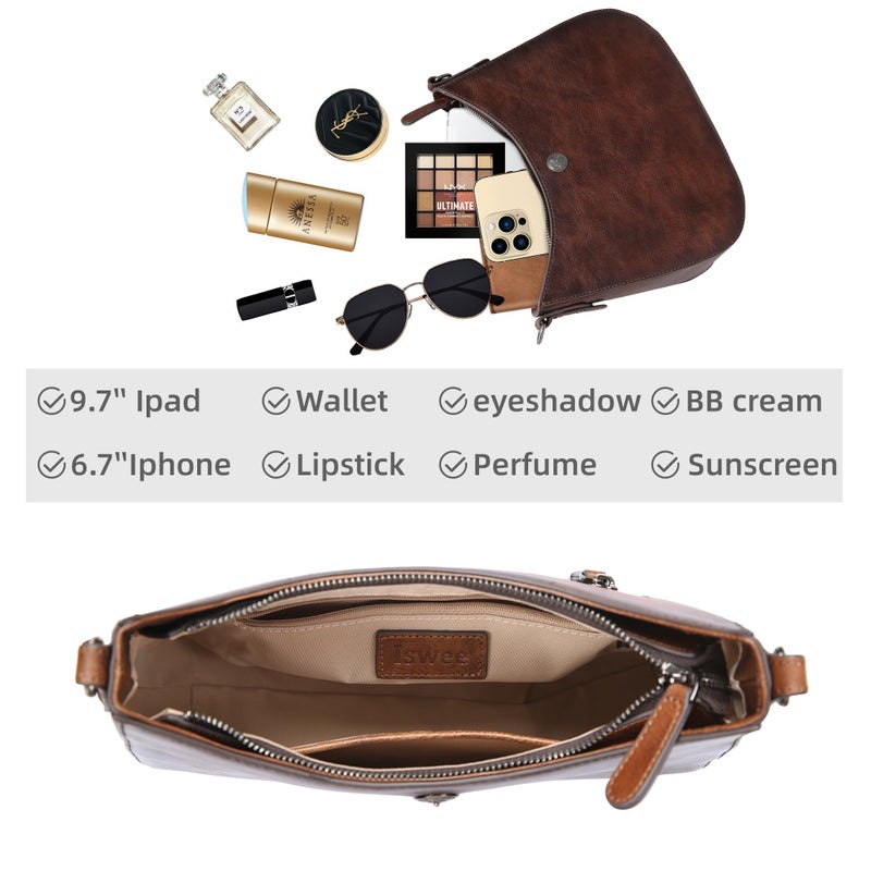 Iswee Genuine Leather Purses for Women Crossbody Bag Medium Size Crescent Bag Satchel Designer Hobo Purses Shoulder Bags Ladies Pocketbooks (Coffee) - Image 5