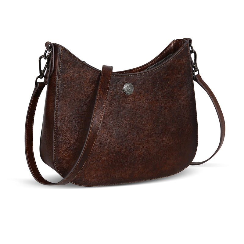 Iswee Genuine Leather Purses for Women Crossbody Bag Medium Size Crescent Bag Satchel Designer Hobo Purses Shoulder Bags Ladies Pocketbooks (Coffee) - Image 1