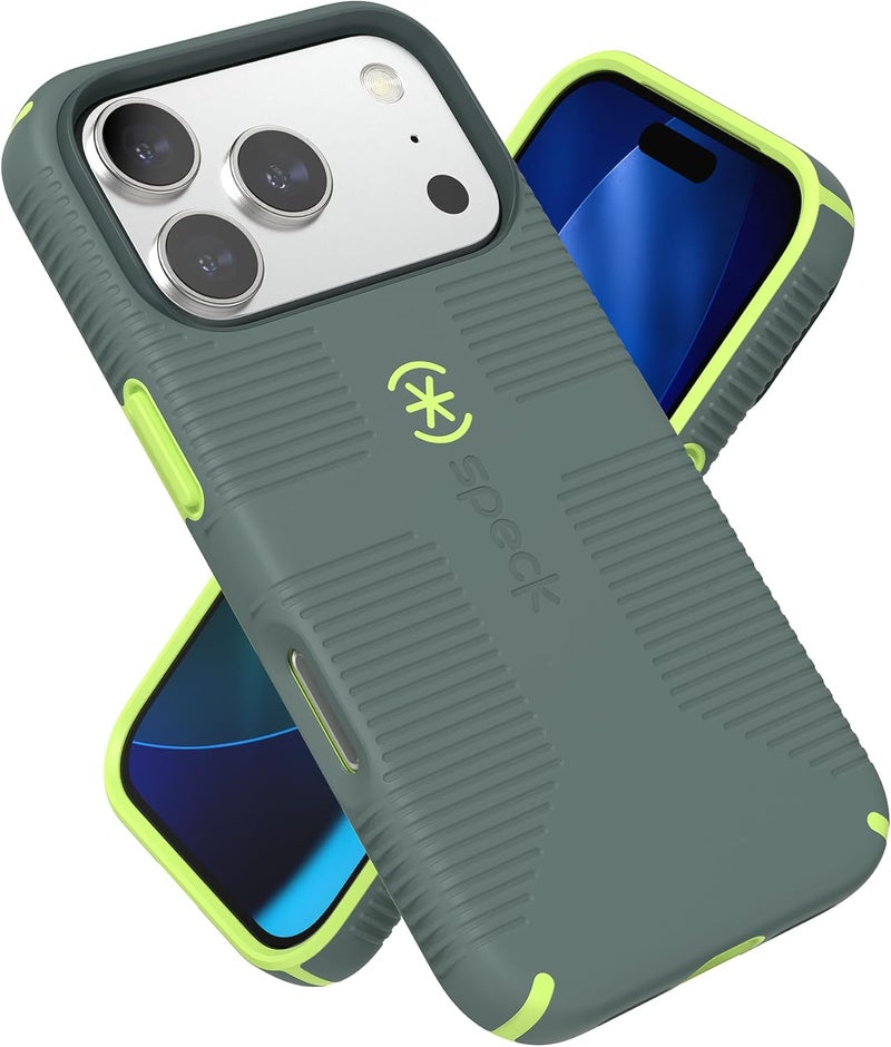 Speck CANDYSHELL Grip +MS Case for iPhone 17 Pro - NEO DRAB/Glow Green | Slim Protective Grip | Drop Protection | MagSafe Compatible - Image 1