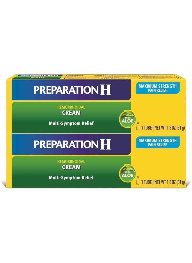 Preparation H Preparation H Hemorrhoid Symptom Treatment Cream (2 x 1.8 Ounce Tube), Maximum Strength Multi-Symptom Pain Relief with Aloe  - Image 1