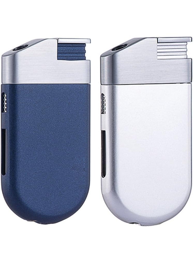 2pcs Torch Lighter Windproof Pocket Lighter Jet Single Flame Lighters, Adjustable Flame and Refillbale Fuel Lighter(No Butane) (Sliver+Blue) - Image 1