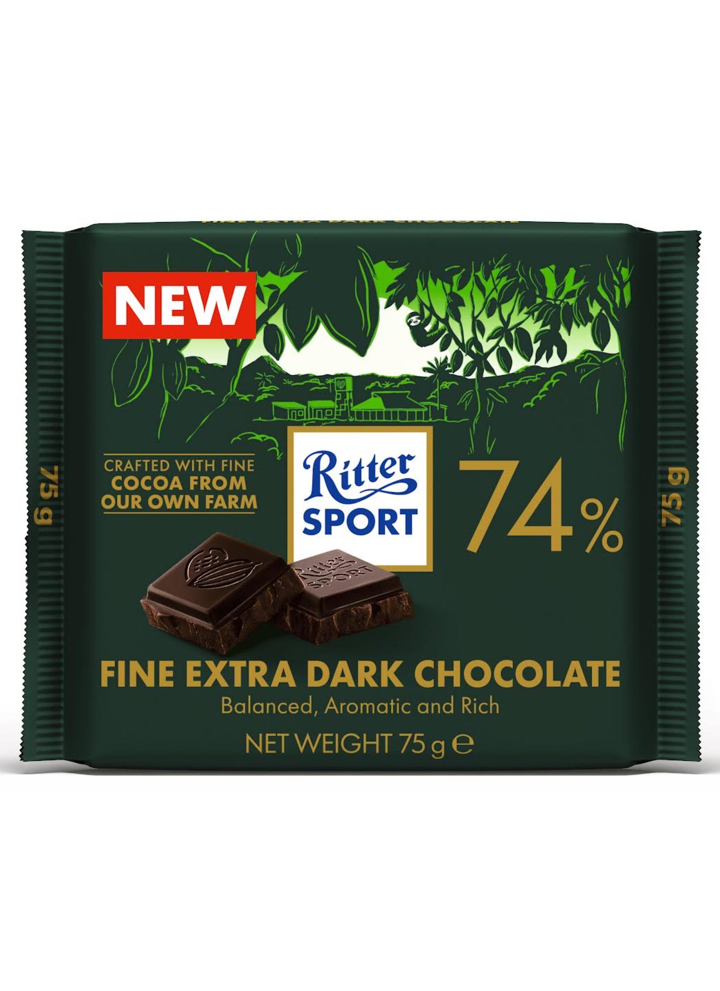 Ritter Sport Fine Extra Dark Chocolate 74% Cocoa Bar