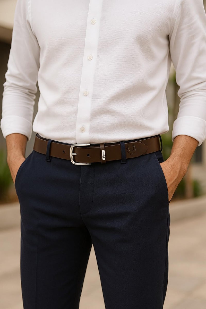 Flyer Men's Leather Belt (Formal/Casual) (Colour -Brown) (Size -36) Buckle Adjustable Size Genuine Leather (BR808-36) (Pack of 1) - Image 3