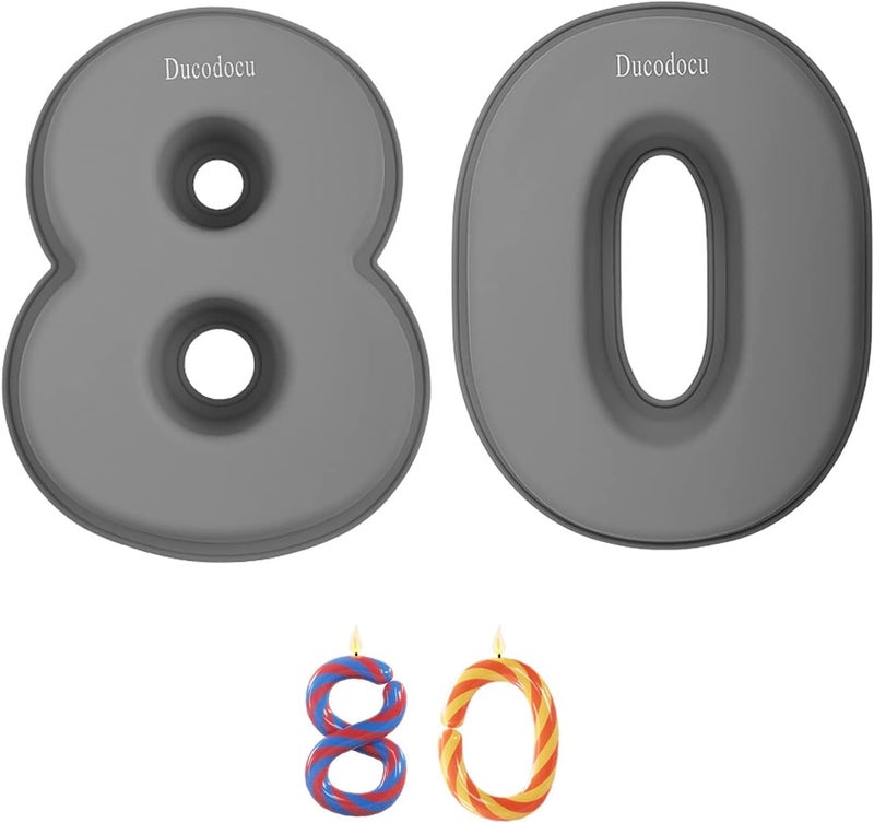 Ducodocu Silicone Number Cake Pan Large 3D Number Cake Mold Baking Forms Novel Cake Tins DIY Baking Mold for 2/20th Birthday Wedding Anniversary 10 inch Number of 8&0, 2 Pack - Image 1