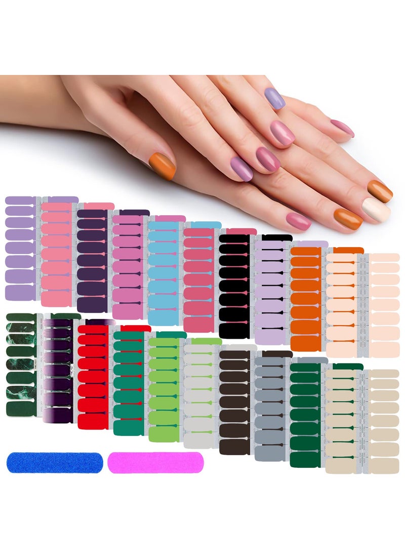 DANNEASY - 320 Pieces 20 Sheets Solid Color Nail Polish Strips with Nail File Self Adhesive Nail Stickers Full Nail Wraps for Women Girl Nail Art Accessories - Image 1