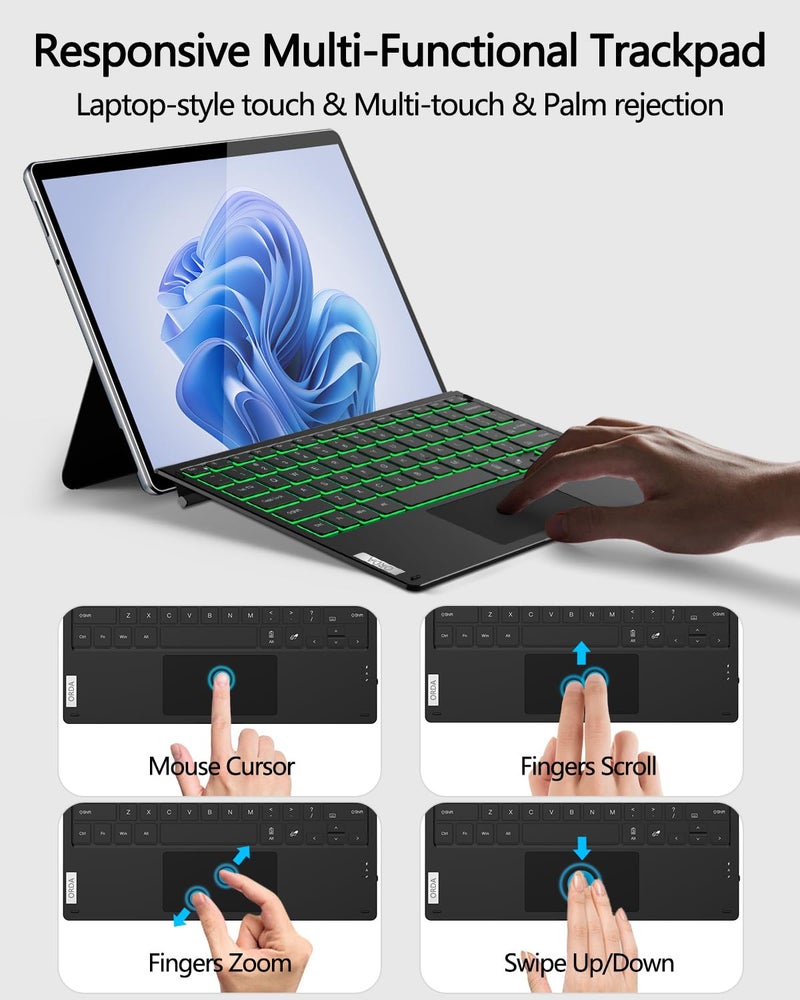 ORDA Surface Pro Keyboard for Pro 7+ / Pro 7 / Pro 6 / Pro 5 / Pro 4 / Pro 3 Type Cover Surface Pro 12.3 inch Keyboard Wireless Bluetooth,Ultra-Slim,Multi-Gestures Trackpad,7-Color Backlit - Image 5