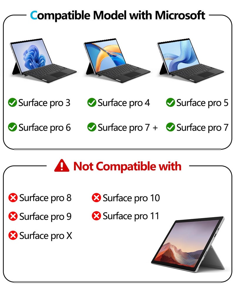 ORDA Surface Pro Keyboard for Pro 7+ / Pro 7 / Pro 6 / Pro 5 / Pro 4 / Pro 3 Type Cover Surface Pro 12.3 inch Keyboard Wireless Bluetooth,Ultra-Slim,Multi-Gestures Trackpad,7-Color Backlit - Image 2