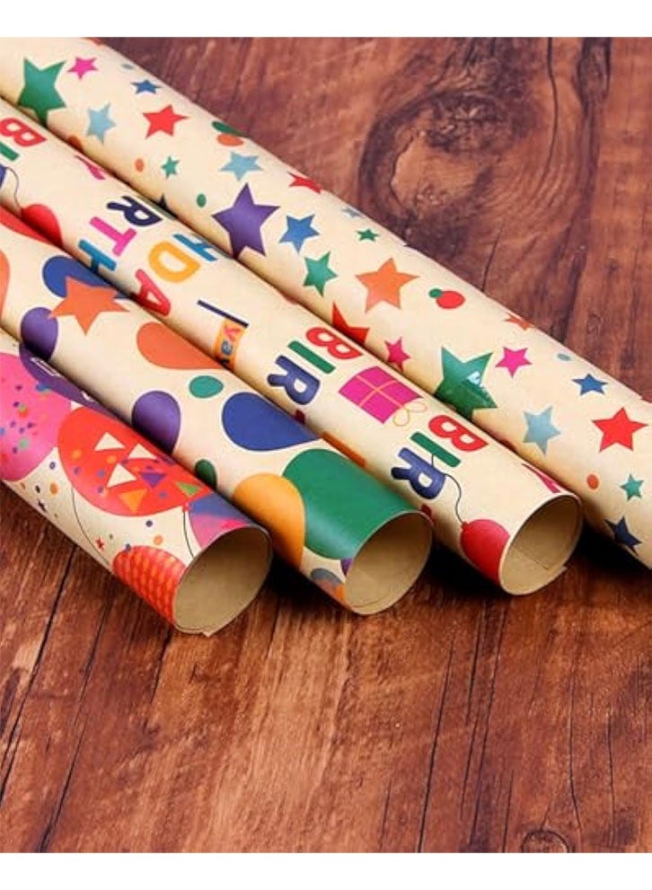 4PCS Birthday Wrapping Paper Set - 4 Sheets 19.69"×27.56" Gift Wrapping Papers with Sticker Cord Tape for Men Women with Happy Birthday for Presents, DIY Crafts Decor - Image 4