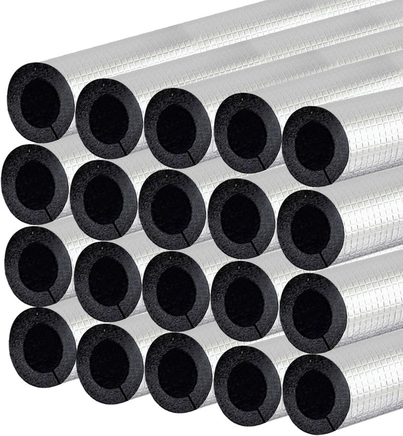 EaseThrift 3/4 " ID Pipe Insulation Foam Tube Self Adhesive 16 " L Peel and Stick Pipe Insulation Foam Wrap Aluminum Foil Pipe Covers for Spigot, Winter Outside Pipes, Sprinkler 20 PC - Image 1