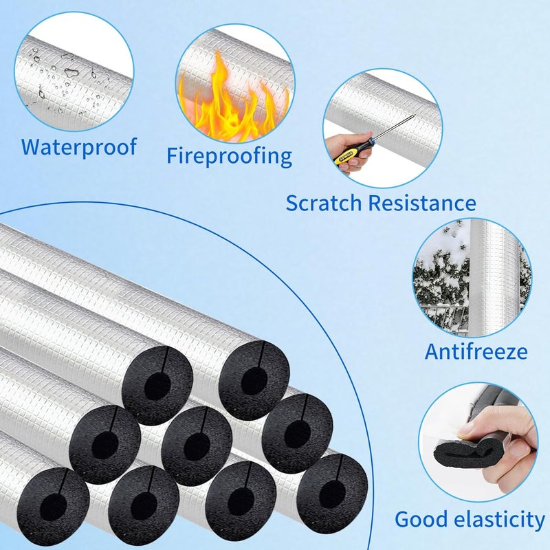 EaseThrift 3/4 " ID Pipe Insulation Foam Tube Self Adhesive 16 " L Peel and Stick Pipe Insulation Foam Wrap Aluminum Foil Pipe Covers for Spigot, Winter Outside Pipes, Sprinkler 20 PC - Image 3