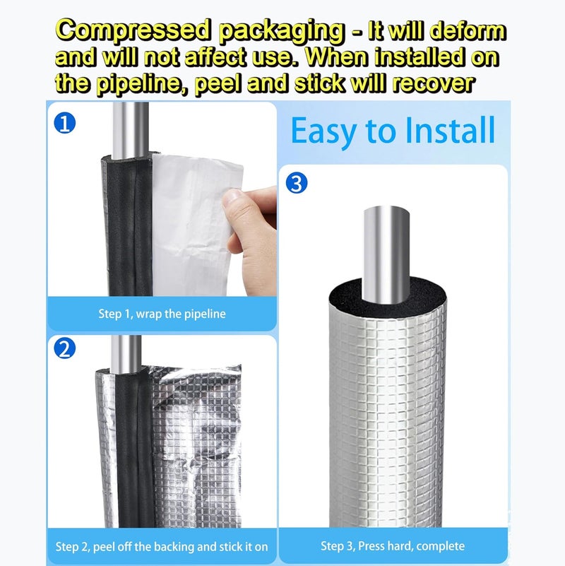 EaseThrift 3/4 " ID Pipe Insulation Foam Tube Self Adhesive 16 " L Peel and Stick Pipe Insulation Foam Wrap Aluminum Foil Pipe Covers for Spigot, Winter Outside Pipes, Sprinkler 20 PC - Image 2