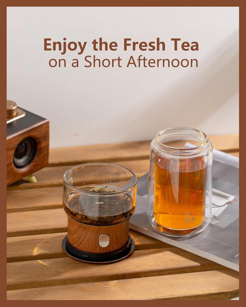 Zens Modern Glass Infuser Teapot, Smart One Touch Tea Maker for Loose Tea Diffusers with Insulated Mug and Portable Tea Kits, Enchanted Teapot Alternatives for Tea Lover Gifts - Image 4