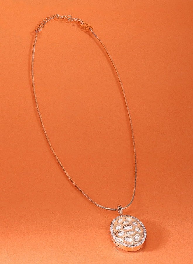 Ami Rose Gold Tone Dazzling Cubic Zirconia Embellished Brass Oval Shape Pendant and Chain For Women-ZPFK20651 - Image 3