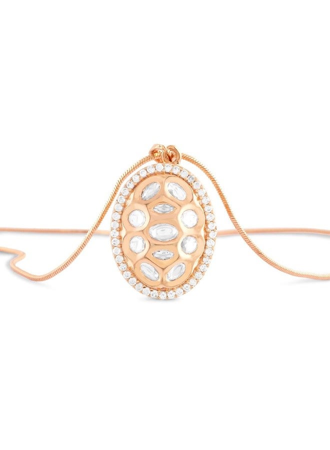 Ami Rose Gold Tone Dazzling Cubic Zirconia Embellished Brass Oval Shape Pendant and Chain For Women-ZPFK20651 - Image 4