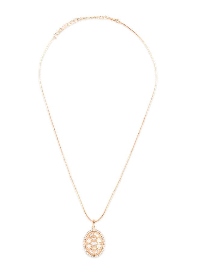 Ami Rose Gold Tone Dazzling Cubic Zirconia Embellished Brass Oval Shape Pendant and Chain For Women-ZPFK20651 - Image 1