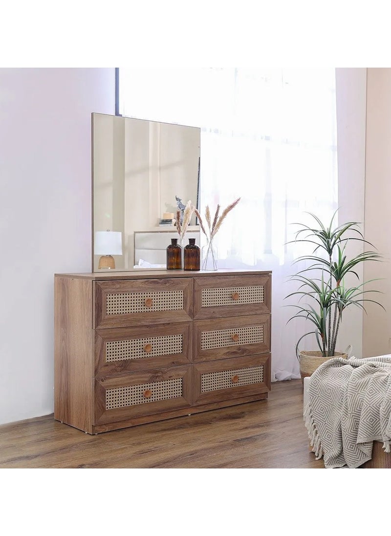 DANUBE HOME Bohem Dresser With Mirror Durable Vanity Table | Dressing Table | Makeup Table | Desk With Storage Modern Design Bedroom Furnitures 128x41.8x85cm Dark Oak  - Image 1