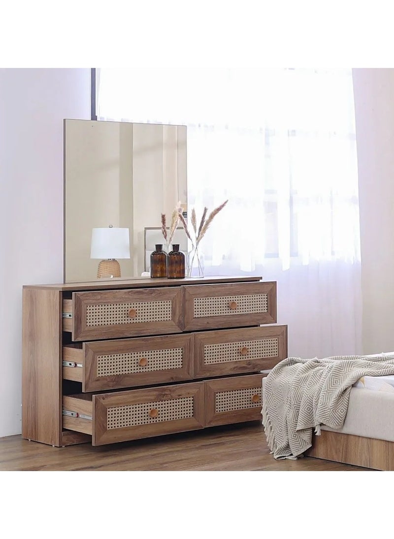 DANUBE HOME Bohem Dresser With Mirror Durable Vanity Table | Dressing Table | Makeup Table | Desk With Storage Modern Design Bedroom Furnitures 128x41.8x85cm Dark Oak  - Image 2