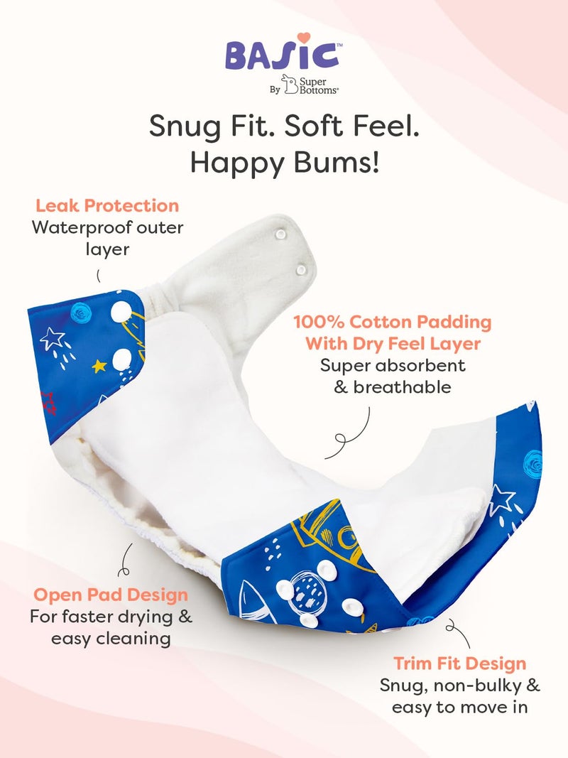 Superbottoms حفاضات قماش متقدمة مضادة للتسرب من سوبر بوتومز للأطفال، حزمة كومبو تحتوي على 2 حفاضة قابلة لإعادة الاستخدام و2 وسادة إدخال، قابلة للغسل، مناسبة من 3 أشهر إلى 3 سنوات - Image 2