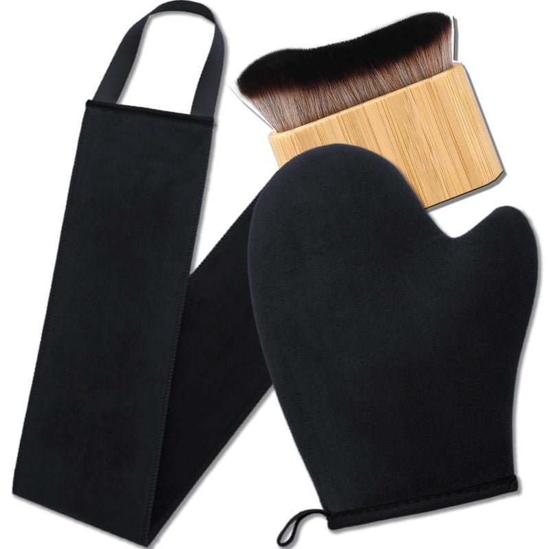 G GAIYAH 3 in 1 Self Tanning Mitts Self Tanner Mitt Applicator Kit Self Tanning Brush for Self Tan Brush Back Tanning Applicator Tanning Glove for Self Tan Mitt Kabuki Body Brush Self Tanner Back Applicator 