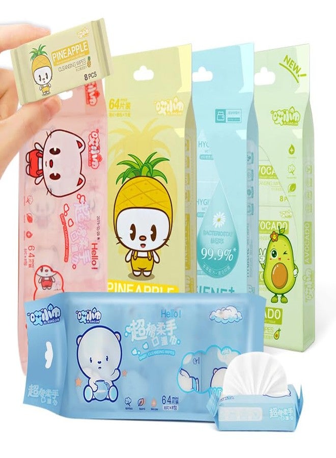 QUIRA Super Mini Wet Wipes 64 Sheets (8 Packs) | Ultra Soft Cotton Face & Hand Cleansing Wipes | Gentle, Portable, Skin-Friendly Non-Irritating (Multicolour) - Image 4