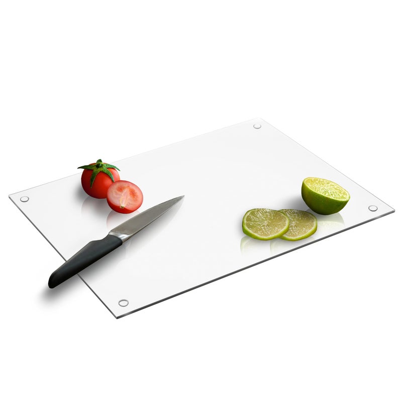 Muldale Worktop Protector Clear Heat Resistant  Toughened Kitchen Worktop Saver Non Slip  Glass Chopping Board  Great for Counter Top  40cm x 30cm