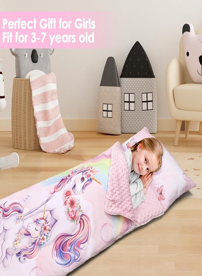 decalsweet Kids Sleeping Bag Toddler Nap Mat with Removable Pillow, Large Foldable Sleeping Bag for Girls Boys, Easy Clean Slumber Bag with Double Zip for Camping School Preschool Daycare, 59×24 inch - Image 5