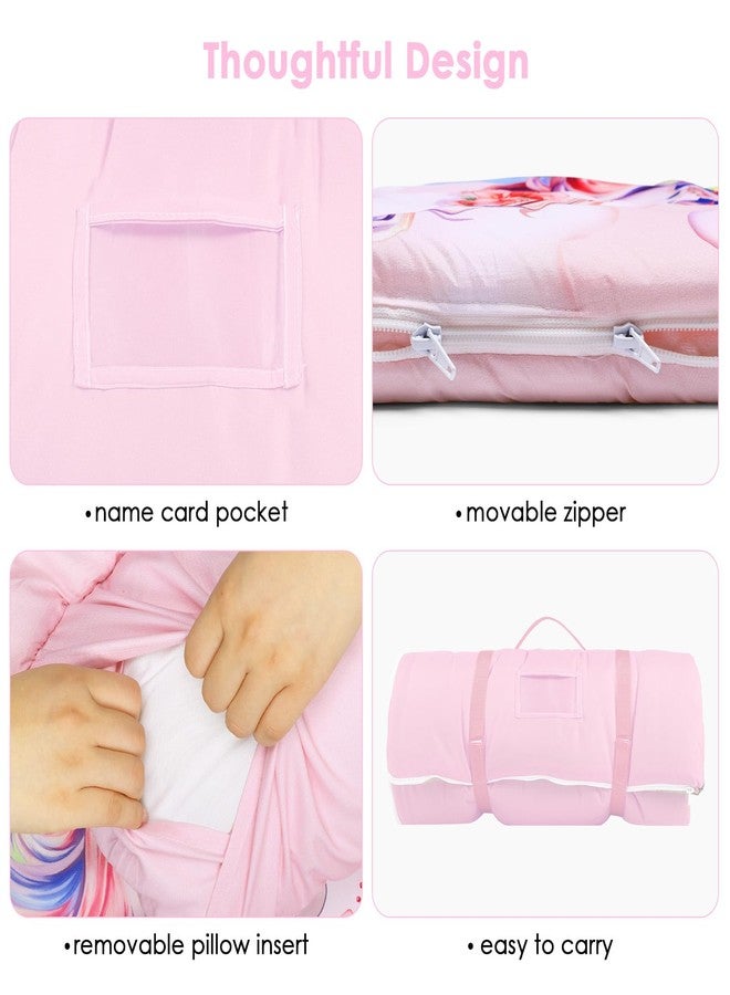 decalsweet Kids Sleeping Bag Toddler Nap Mat with Removable Pillow, Large Foldable Sleeping Bag for Girls Boys, Easy Clean Slumber Bag with Double Zip for Camping School Preschool Daycare, 59×24 inch - Image 3