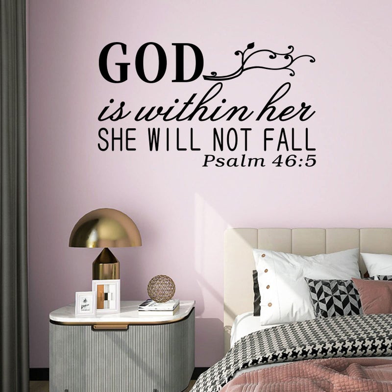 SEATUNE Wall Decals for Women  Wall Decals for Bedroom  God Quotes Bible Verse Christian Religious Prayer Jesus Faith Positive Vinyl Art Decor Home Stickers God is Within Her She Will Not Fall 21""X12"" - Image 1
