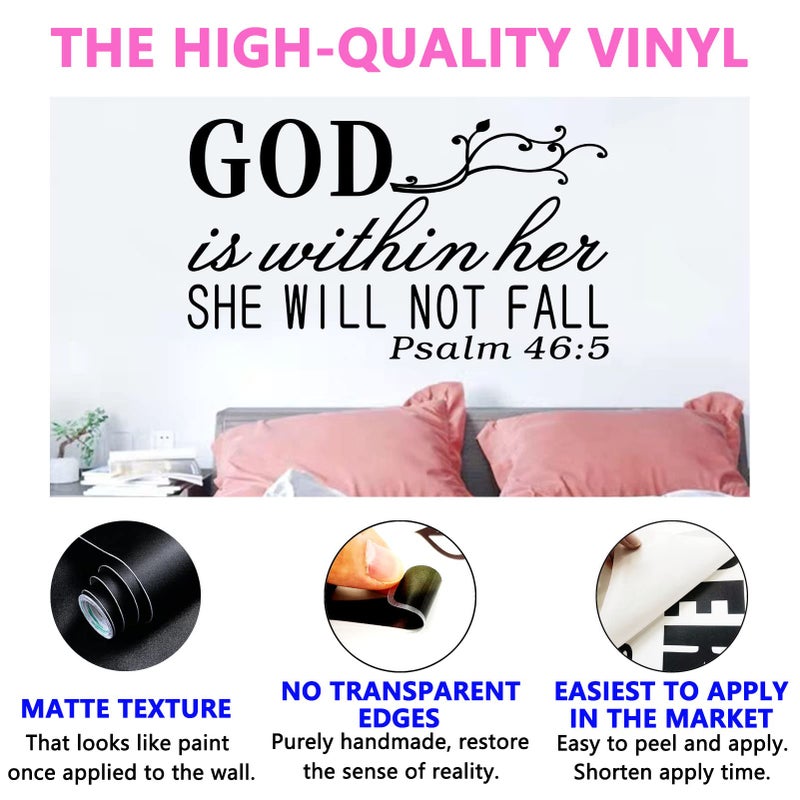 SEATUNE Wall Decals for Women  Wall Decals for Bedroom  God Quotes Bible Verse Christian Religious Prayer Jesus Faith Positive Vinyl Art Decor Home Stickers God is Within Her She Will Not Fall 21""X12"" - Image 2