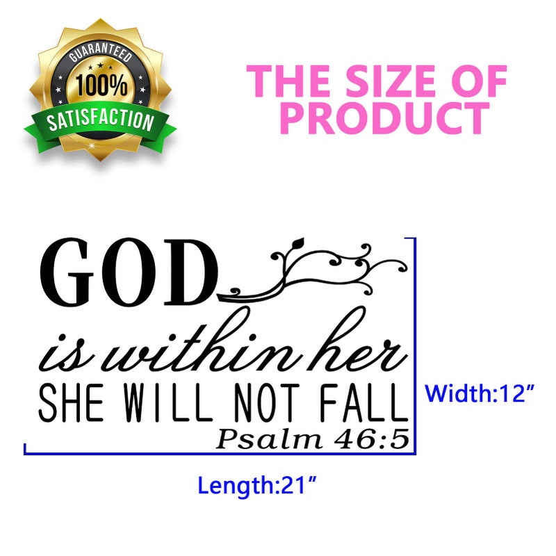 SEATUNE Wall Decals for Women  Wall Decals for Bedroom  God Quotes Bible Verse Christian Religious Prayer Jesus Faith Positive Vinyl Art Decor Home Stickers God is Within Her She Will Not Fall 21""X12"" - Image 4
