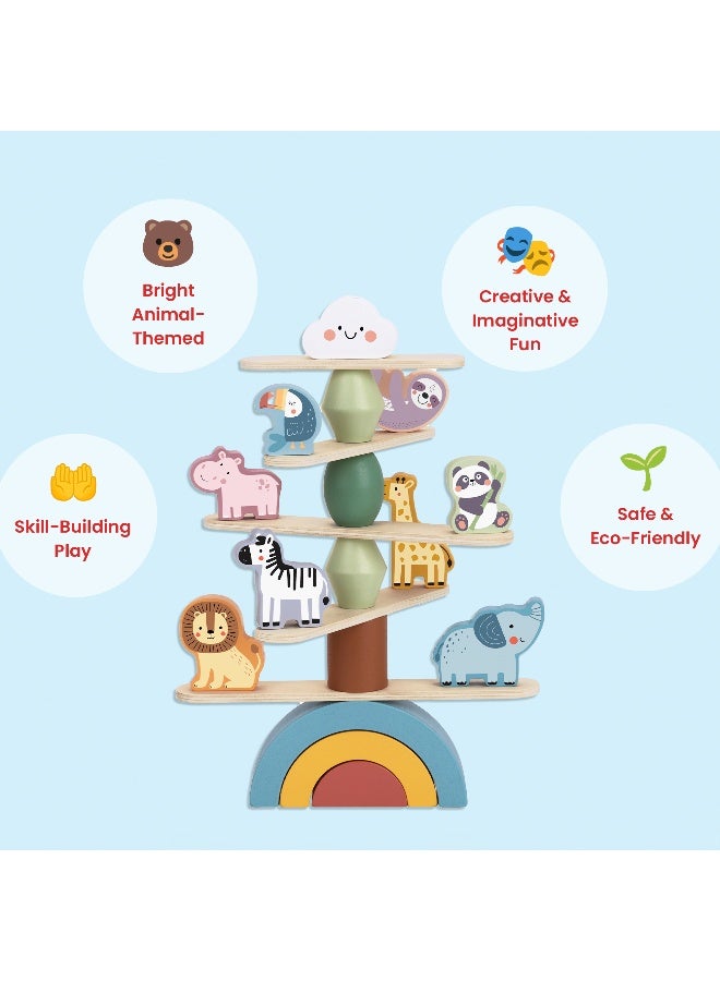 COGNIKIDS Stacking Animals Toy for Toddlers – Wooden Animal Stacker Puzzle – Colorful Montessori Educational Toy for Fine Motor Skills, Spatial Reasoning & Imaginative Play - Image 3